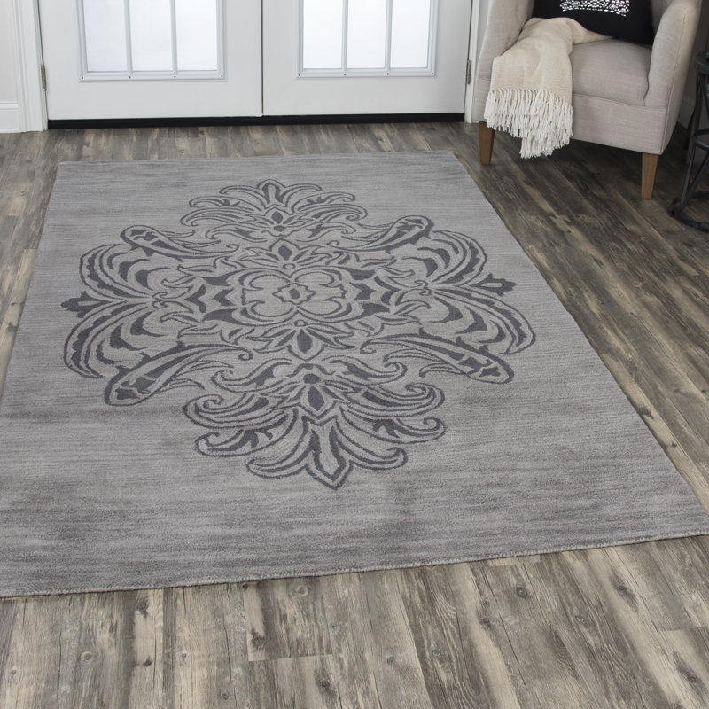 Rosdorf Park Beecroft HandTufted Wool Grey/Dark Grey Area Rug